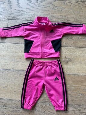 adidas Hot Pink and Black Kids Track Jacket & Pants Set